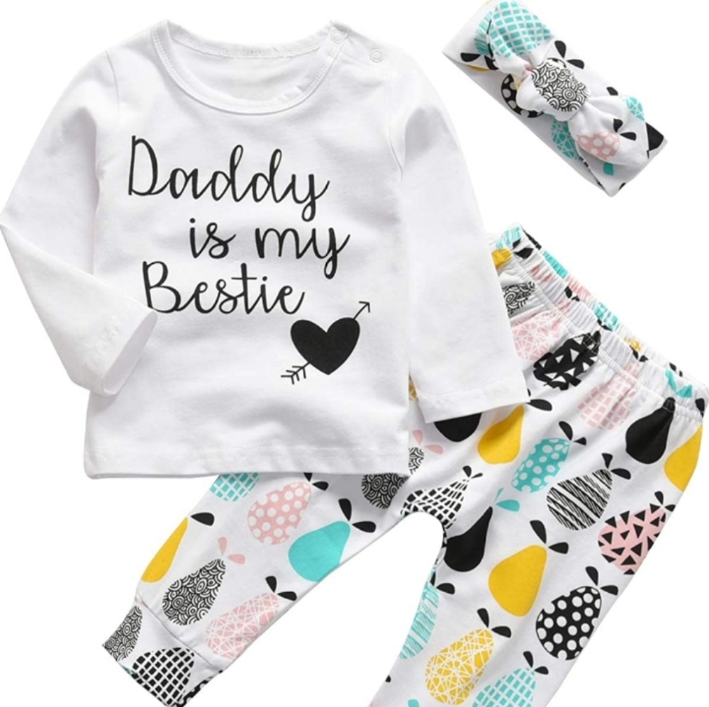 3Pcs Baby Girl Outfits Set Long Sleeve T-Shirt Top